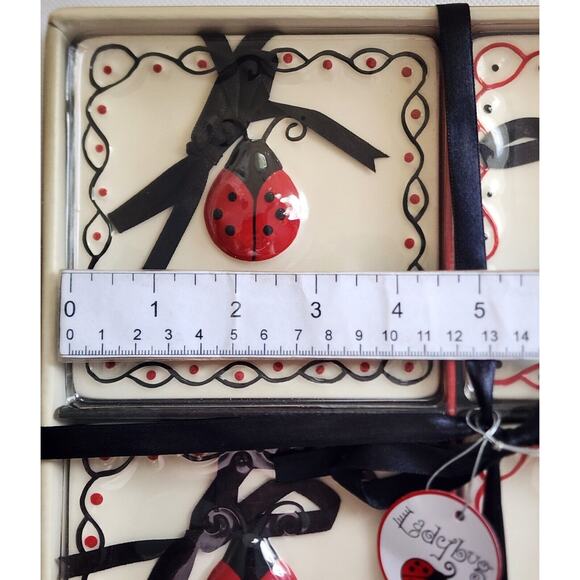 LADYBUG HANGING TILES-Embossed Ladybug-Black Hanging Ribbon-4.5"x4.5"-Set of 4 - Picture 11 of 11